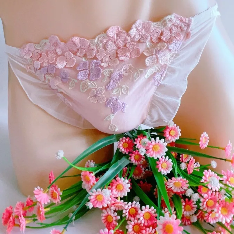 

Нижнее белье Sissy, женские трусики с цветочной вышивкой для мужчин, мужское нижнее белье в стиле японской Лолиты, кружевные трусы с оборками, клубная одежда для геев