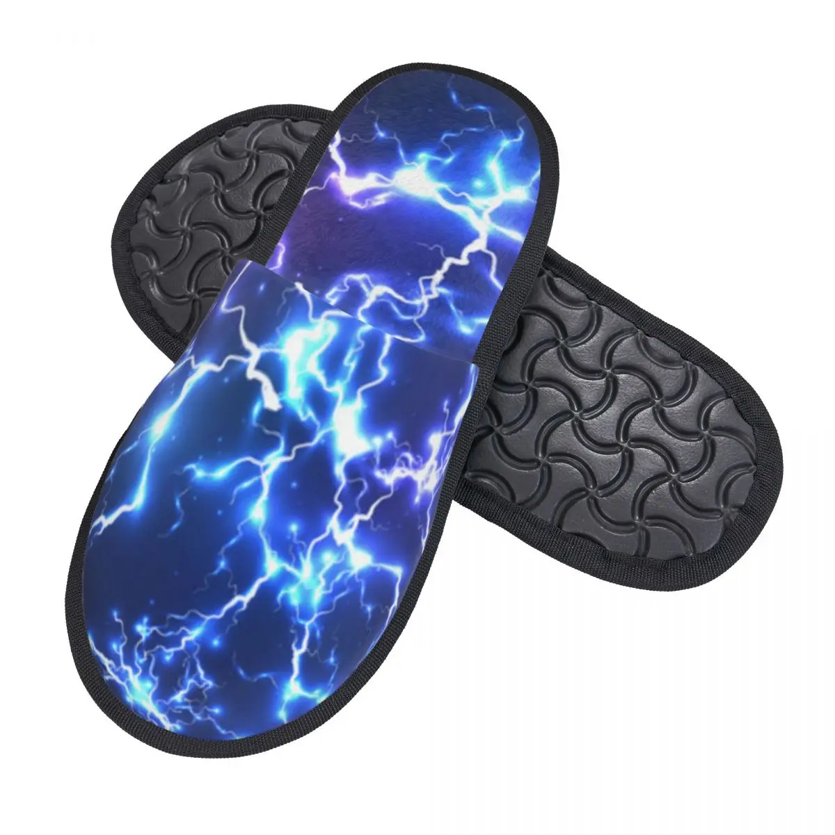 Abstract Blue Lightning Indoor Slippers Furry Slipper Winter Home Shoes House Flat Closed Toe Slides Flip Flops