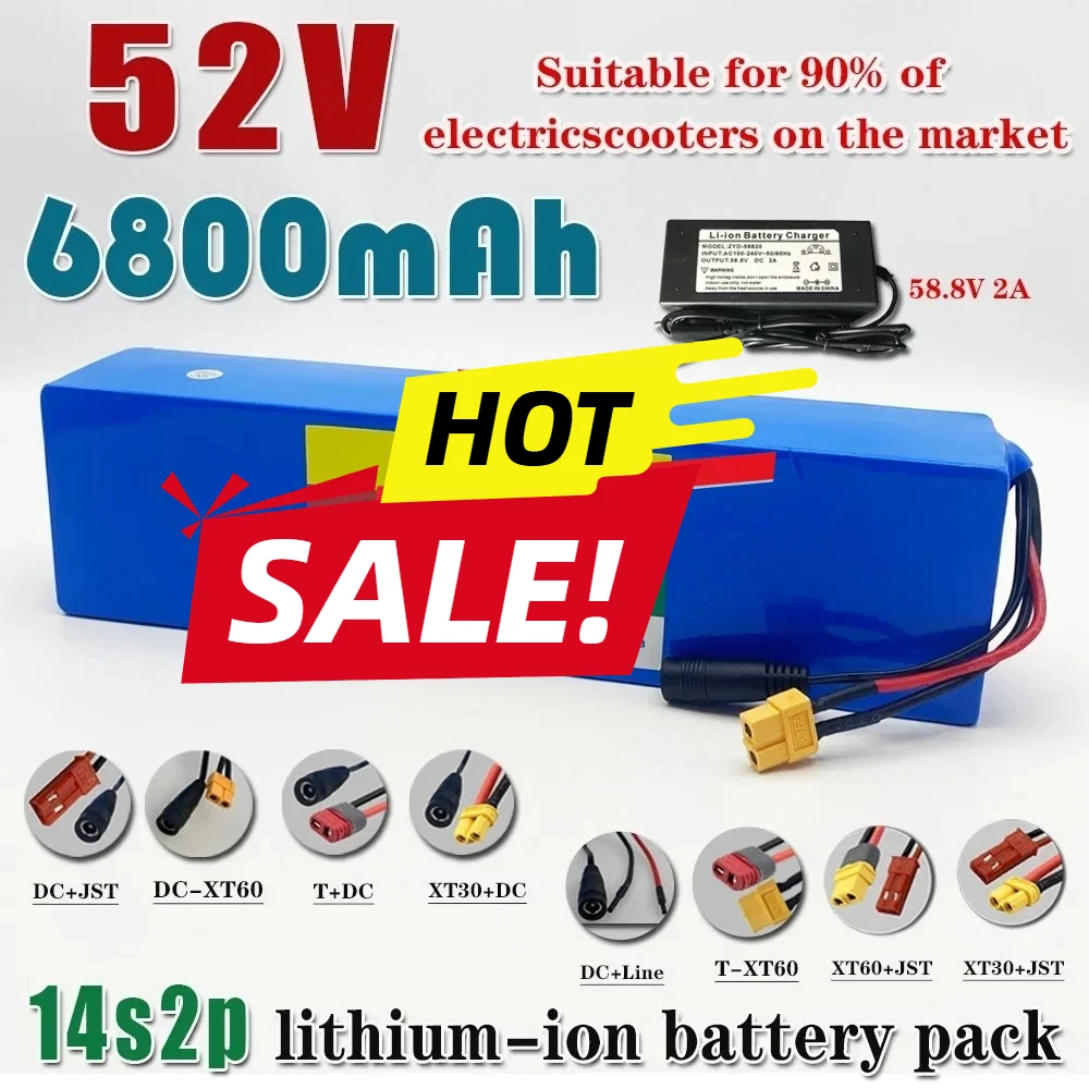 

Scooter rechargeable battery 52V 6800mah lithium 14S2P battery pack built-in BMS For 750W 1000W Motorcycle
