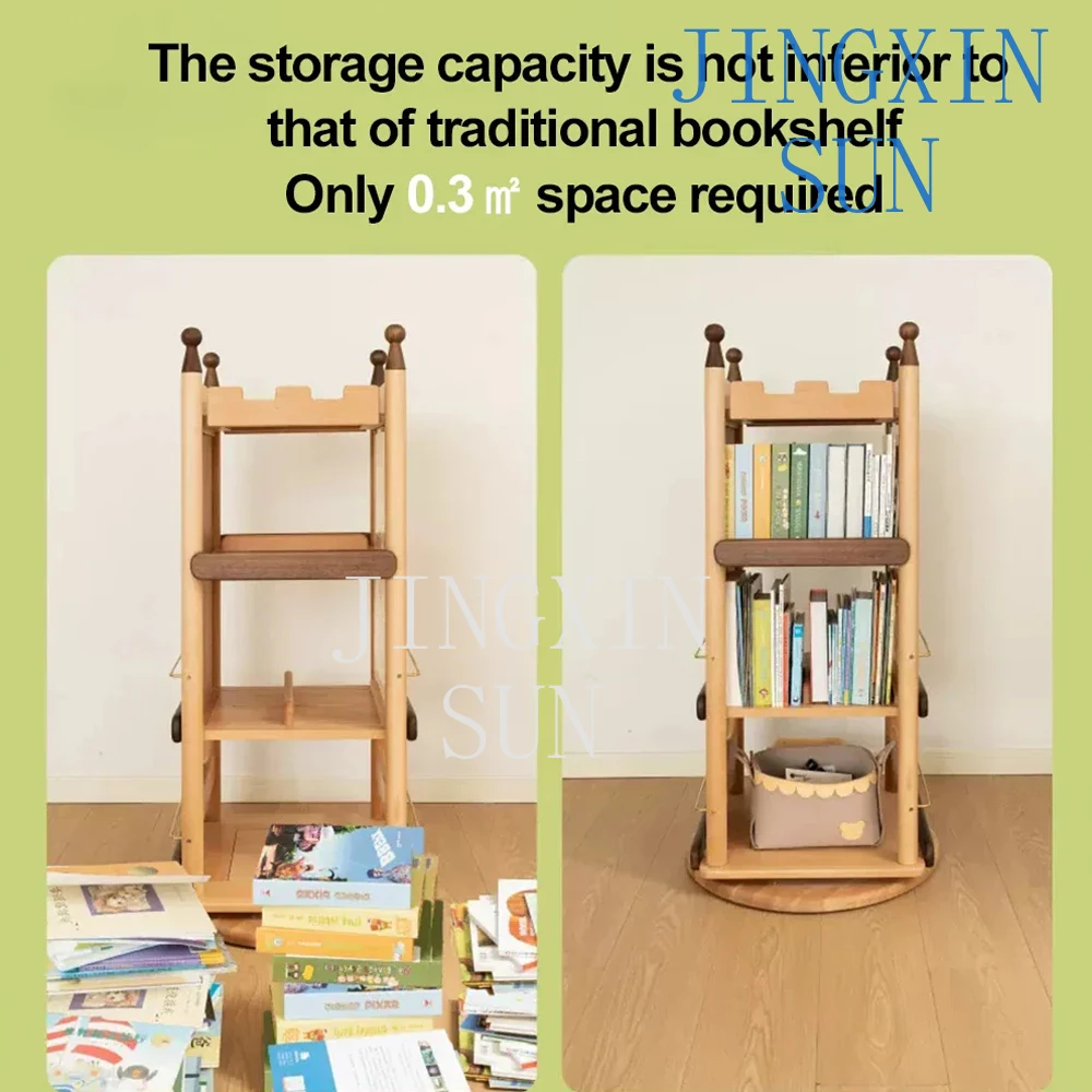 modern simple three-layer wooden cabinet square rotating bookcase family bedroom living room book magazine display stand