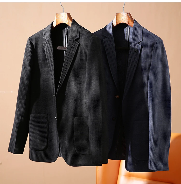 

Italian Luxury Men's Knitted Casual Suit Stand Fit Two Button Faion Urban Sle Long Sve No Split Ba High Faion