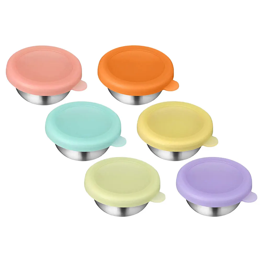 

6 Pcs Stainless Steel Condiment Container Dressing Small Containers with Lids Dipping Dish Sauce Salad Metal Travel Cups