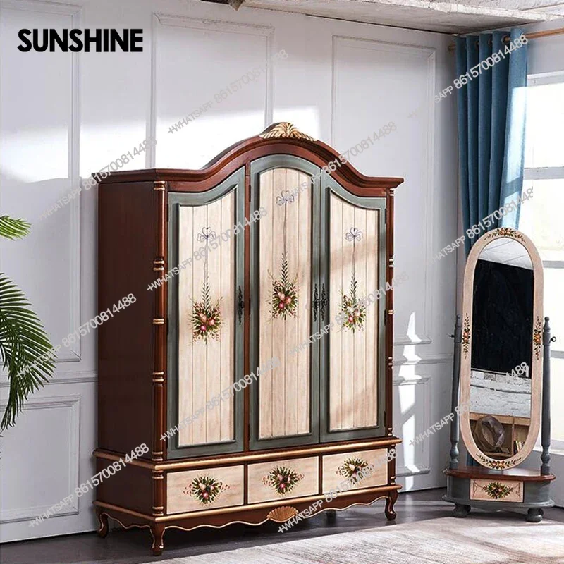 Nordic Vintage Wood Wardrobes Orgnizer Aesthetic Wooden Bedroom Wardrobes Clothes Display Drawer Guarda Roupa Furniture Home