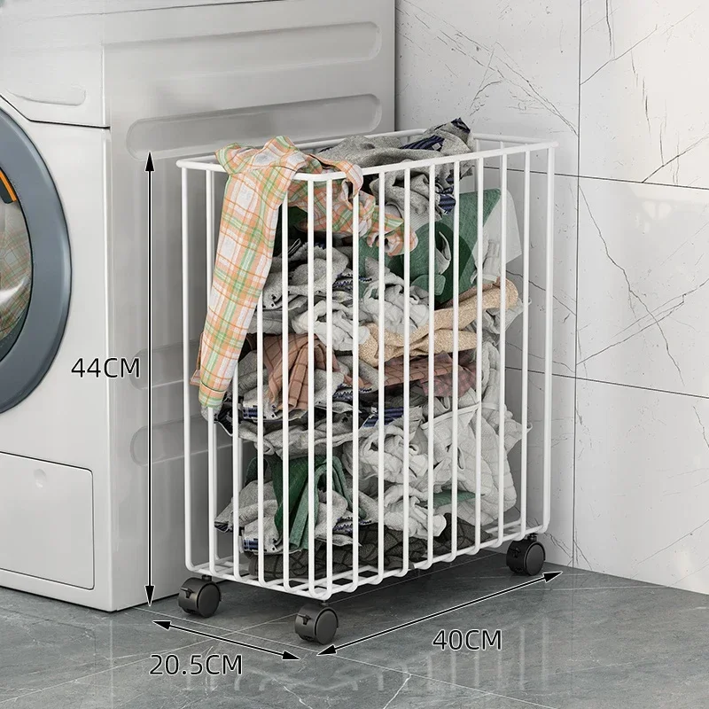 Cute Foldable Iron Laundry Basket: Home Bathroom with Wheels, Hollow Breathable Design, Yoga Mat Storage Solution