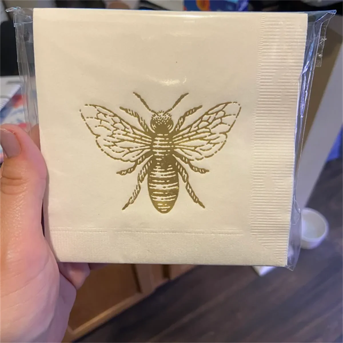 

Honeybee Cocktail Napkins - For Weddings, Birthdays, Baby Showers - Gold on White