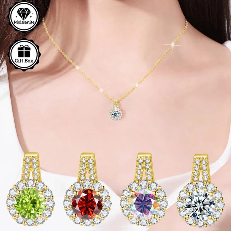 

LAMVOICE jewelry for women,1 carat moissanite necklace for women, Hypoallergenic necklace, golden plated, christmas gift