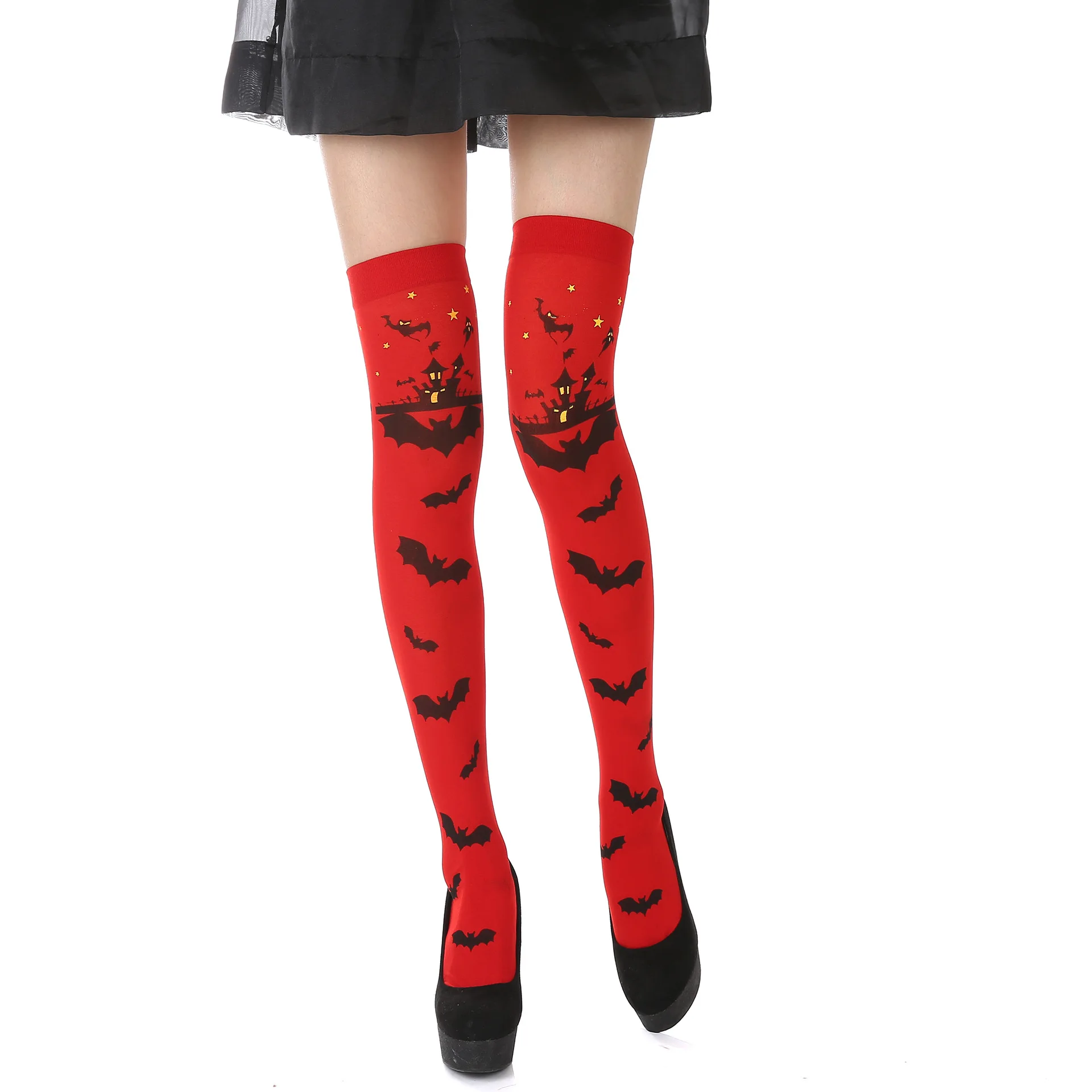 10 Pairs Halloween Thigh High Long Stockings Over Knee Stockings Cosplay Festival Socks Halloween Bat Style