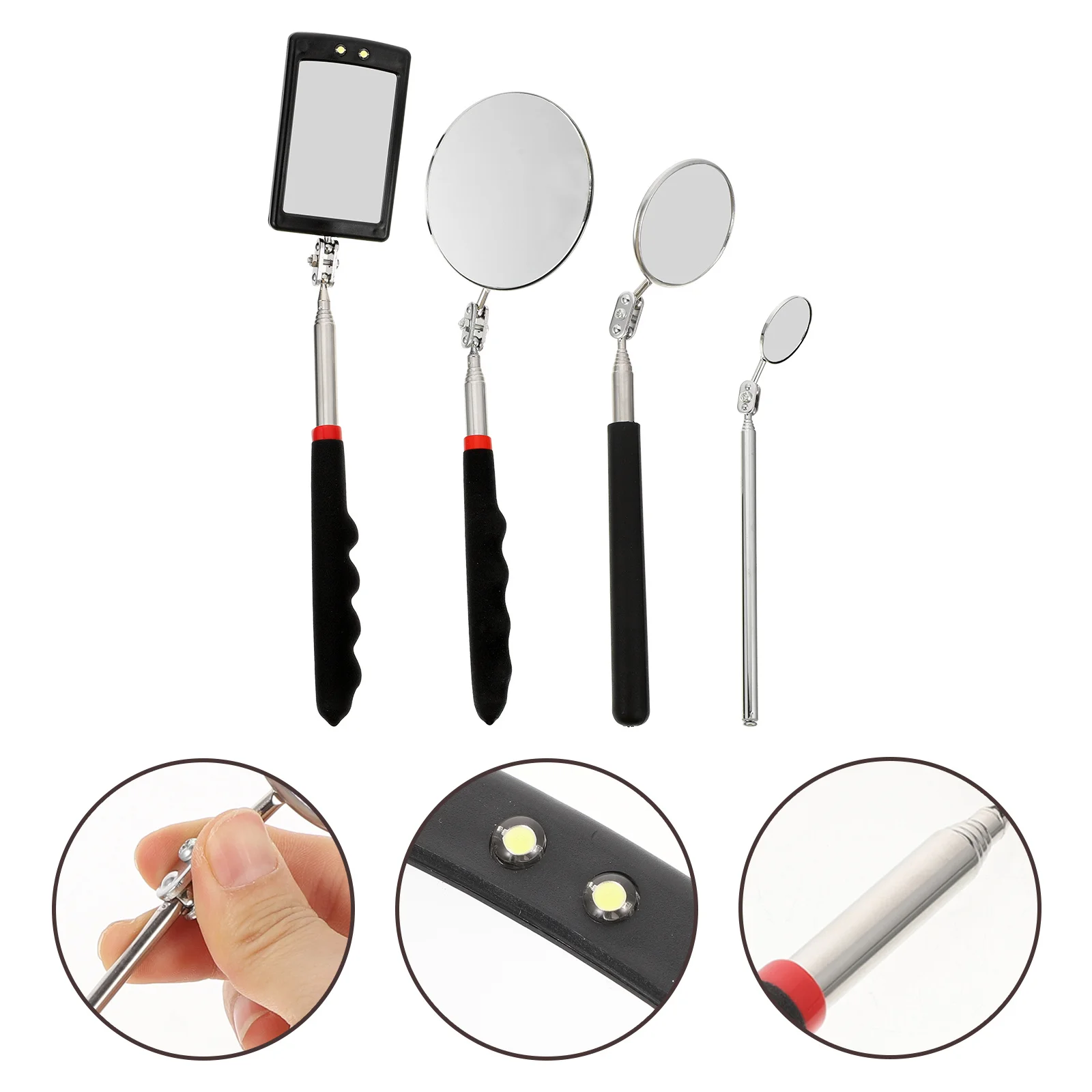 4pcs Telescoping Inspection Mirror With Light Extendable Mechanic Mirror For Vehicle Led Auto Tool Pocket Design