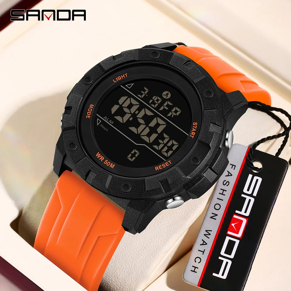 Fashion SANDA 2193 Men's Military Sports Watch Calorimeter Waterproof LED Countdown Alarm Student Digital Watch