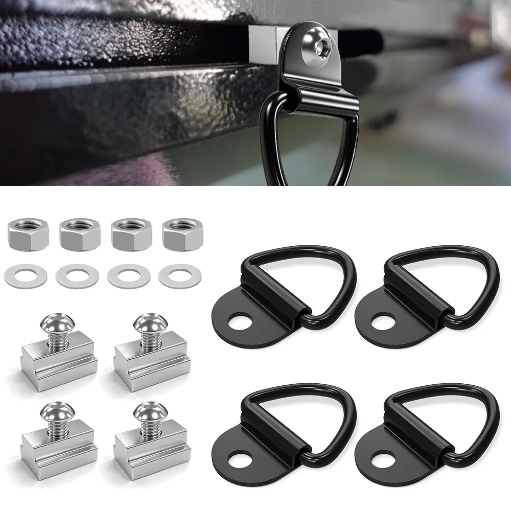 

4Pcs T-Slot Nut Tie Down V-Ring Anchor W/1 Inch Button Head Socket Cap Screw Bolt Nut Washer for Toyota Tacoma for Toyotatundra