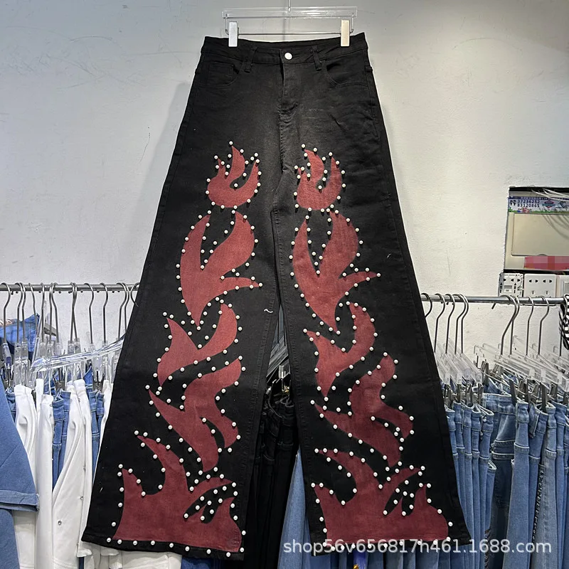 

Модные женские джинсы, новинка 2026, весенние высококачественные джинсовые брюки с высокой талией и бусинами, универсальные женские широкие прямые джинсы