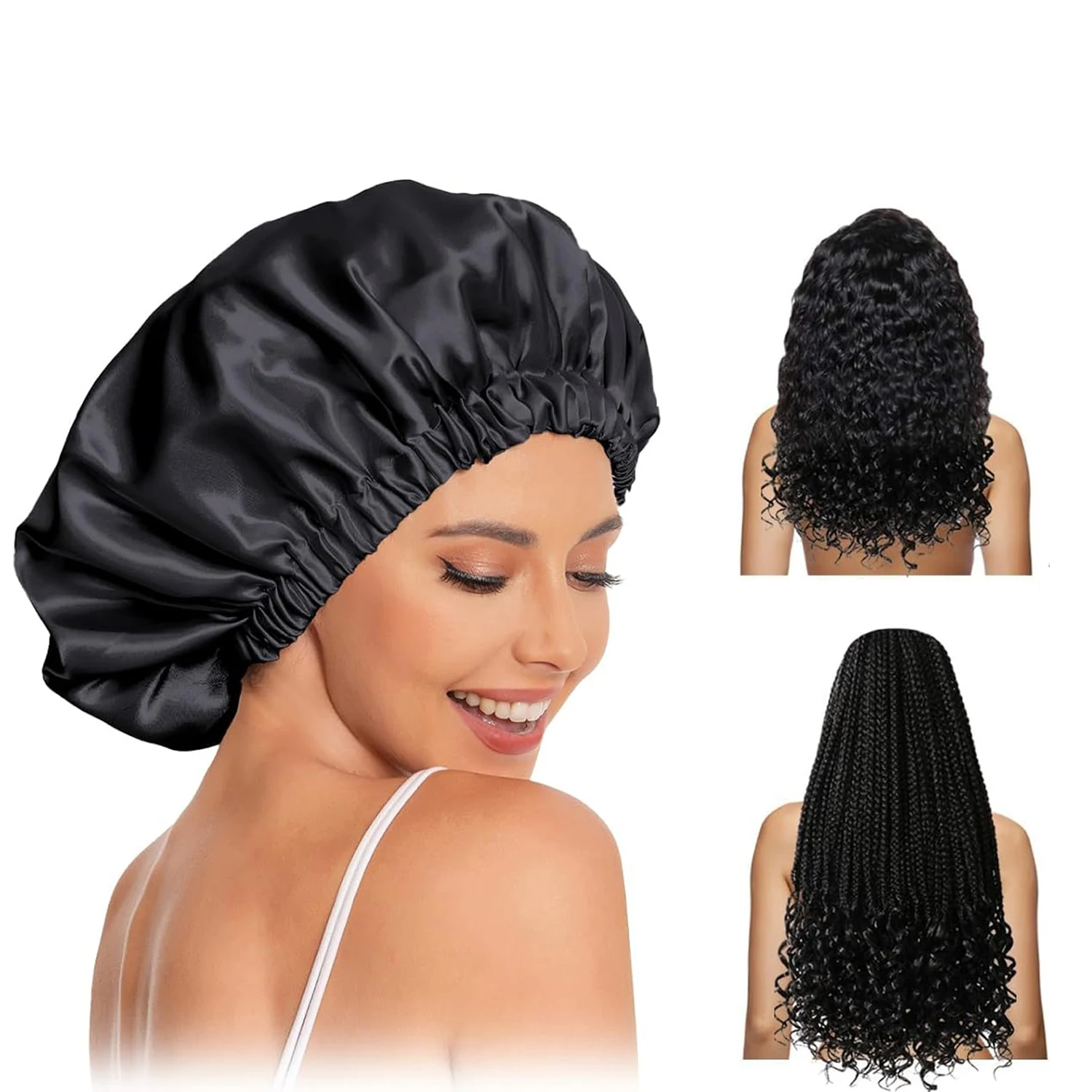 

Adjustable Double-Layer Reusable Shower Cap, Large for All Hair, Girls Spa Bath, Soft for Women Long Hair