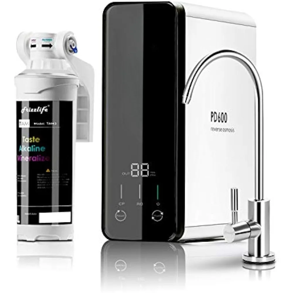 

Reverse osmosis water filtration system -600 GPD high flow rate, no tank, reduced TDS, compact, alkaline mineral pH