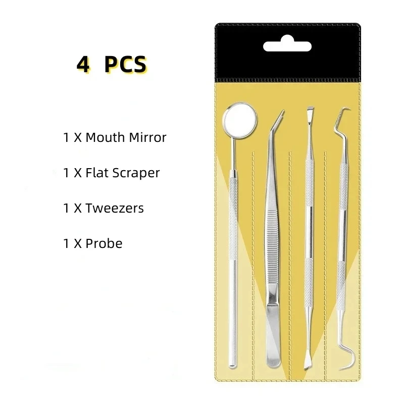 3pcs/4pcs Stainless Steel Dentist Clean Tools Dental Mirror Double Probe Tooth Cleaner Dental Tool Products Oral Care Kit