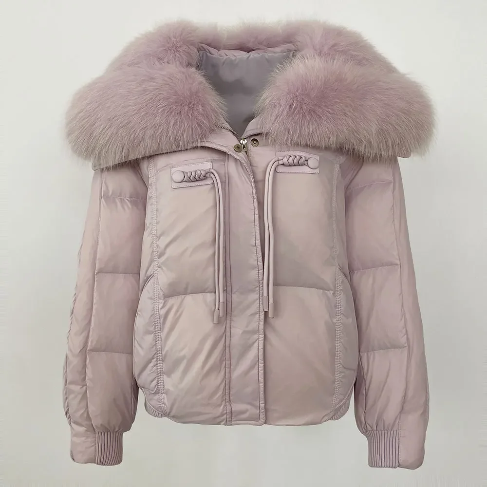 

MENINA 2024 New Autumn Winter Loose Casual Down Jacket Warm Thickened 90% White Duck Down Spliced with Oversized Fox Fur Collar