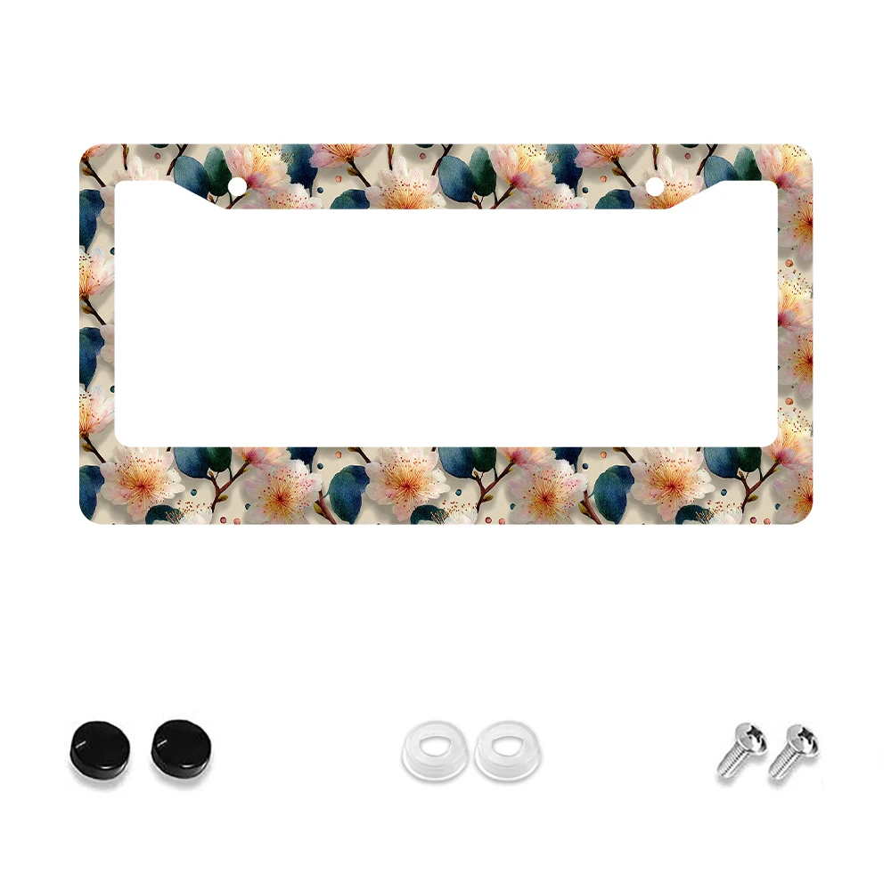 

1pc Vintage Pink Floral Pattern 2-Hole License Plate Frame, Aluminum Material, 6x12 Inches with Screw Kit, Retro Car Decoration