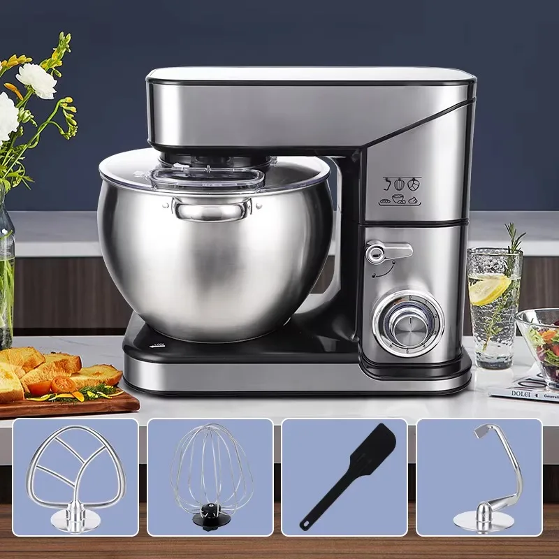 6-Speed 1500W Vertical Food Mixer 8L Stainless Steel Kitchen Auxiliary 10 Liters, Suitable for Hotels and Restaurants