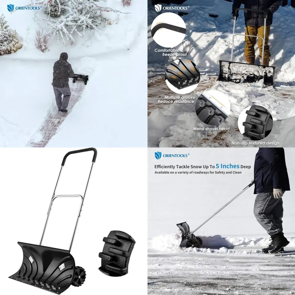 

Heavy-Duty Snow Pusher with 6 Wheels & 26 Blade for Driveway & Sidewalk Snow Removal