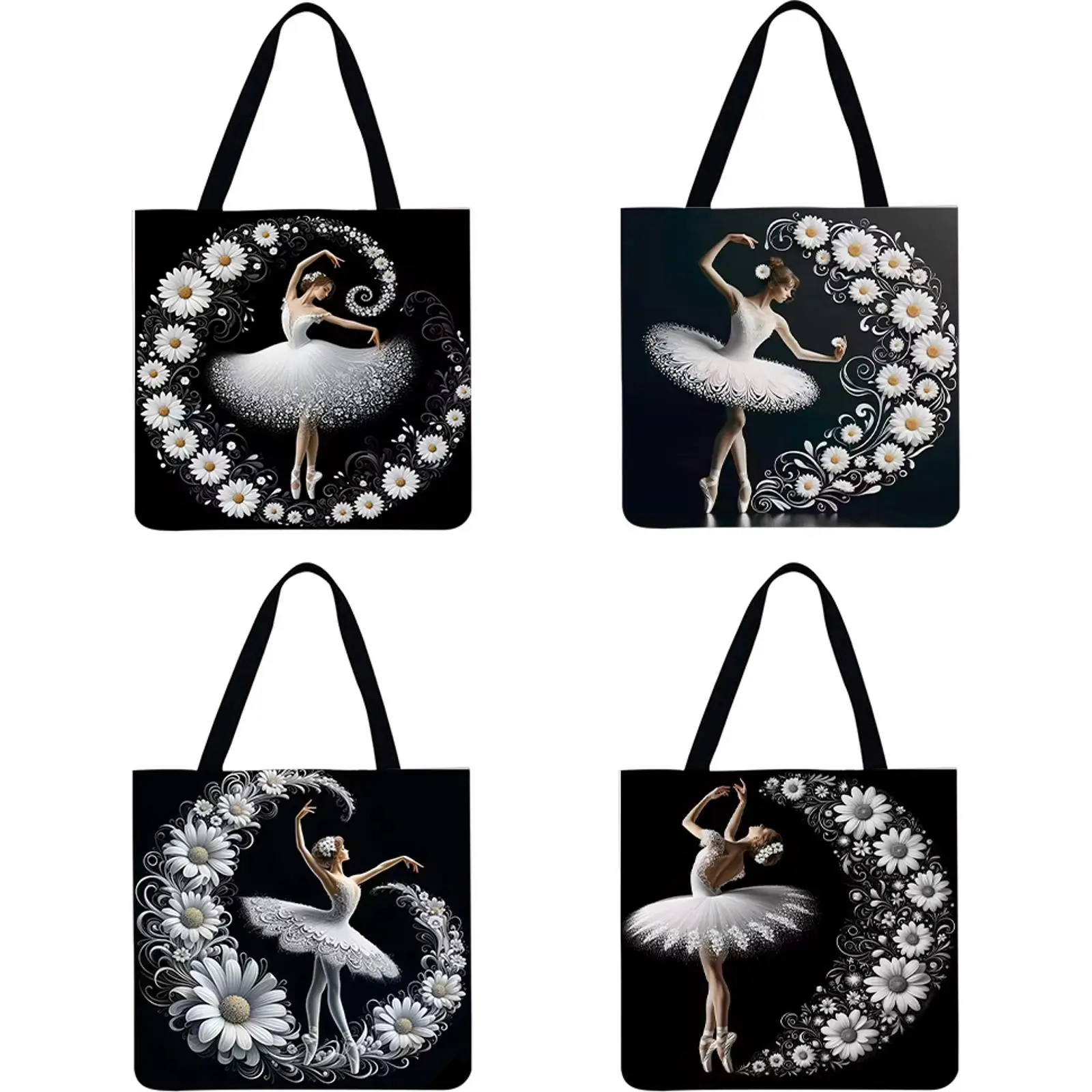4pcs Dancing Girl Large Capacity Linen Tote Bag