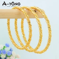Nigeria Wedding Twist Rope Stackable Bracelet 21k Gold Plated Dubai Simple Cuff Bangles Italian Muslim Women Party Jewelry