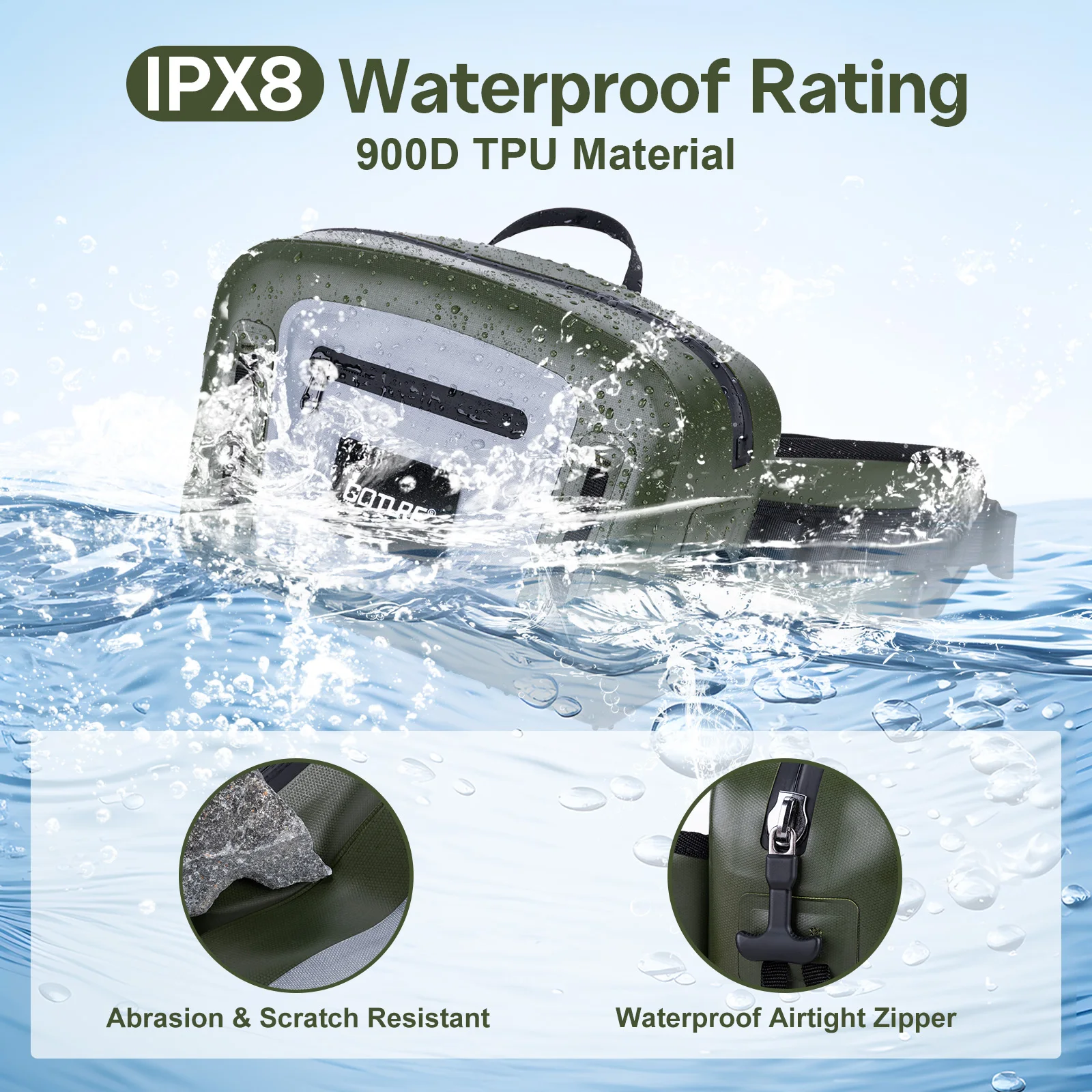 Goture IPX8 100% Wasserdichte Fliegenfischer-Ausrüstungstasche Leichtgewichtige 840D TPU Multifunktionale Hüfttasche Große Kapazitätstasche – Detail 3