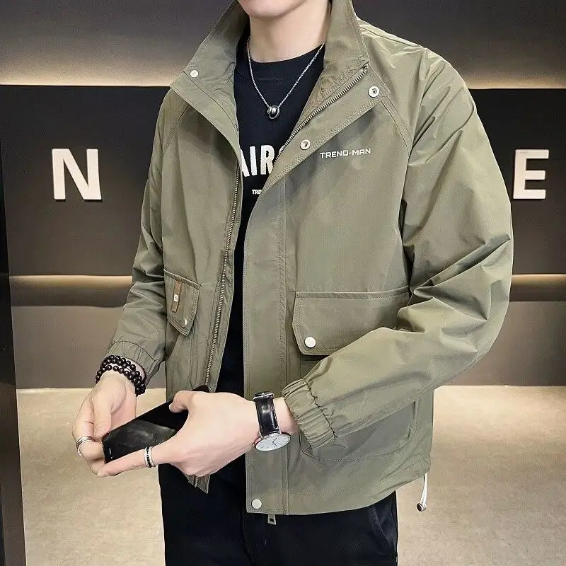 Man Coat Cargo Short Green Jacket for Men Cold Casual High Quality Aesthetic Clothing Fashion 2024 New in Korean Reviews Many