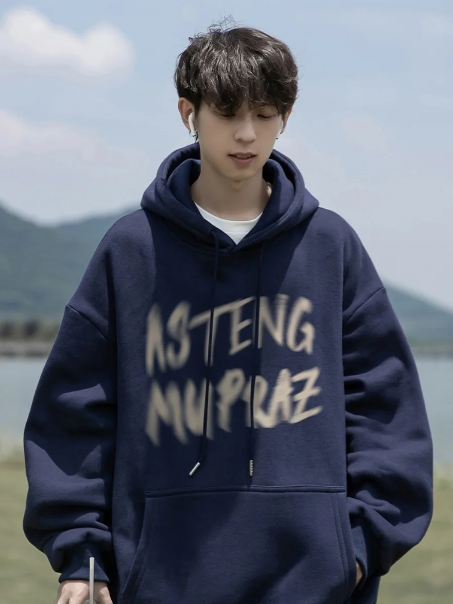 جديد 2024 مقاس كبير هوديي رجالي أمريكي Sle k أزرق 300 Pou سترة زوجين ملابس الخريف الشتاء فضفاضة تناسب عادية...