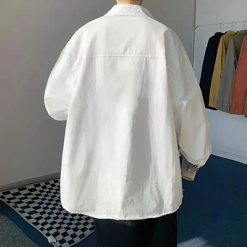 Men's 2024 Spring and Autumn New Splicing Square Collar Button Letters Fashion Loose and Versatile Casual Long Sleeve Shirts