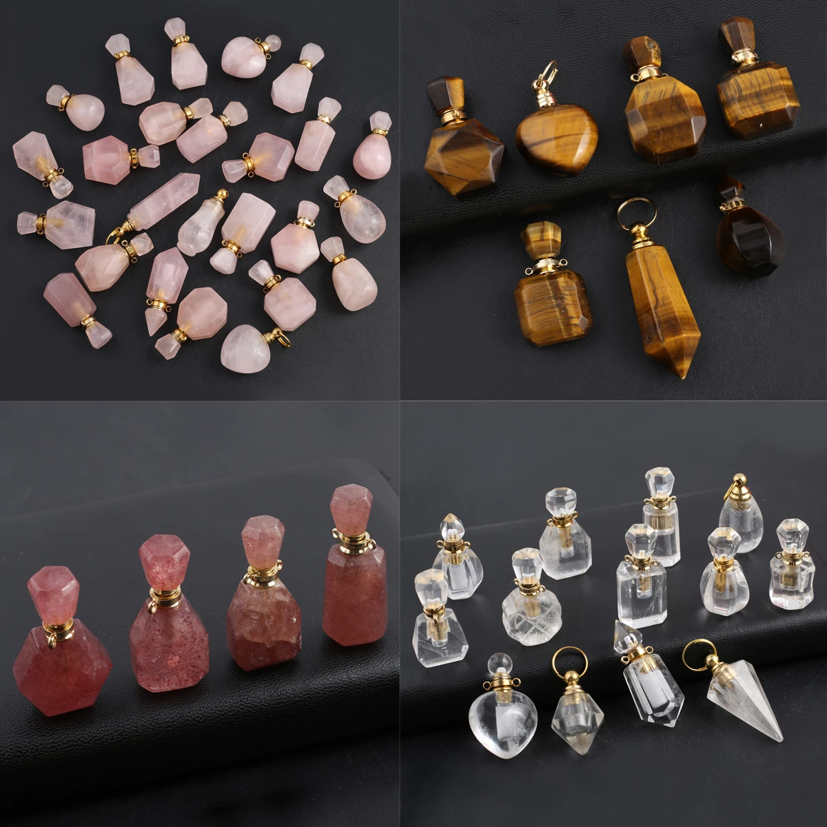 Random 1PCS Natural Semi Precious Stone Perfume Bottle Pendant Essential Oil Diffuser Jewelry DIY Necklace Accessories Gift