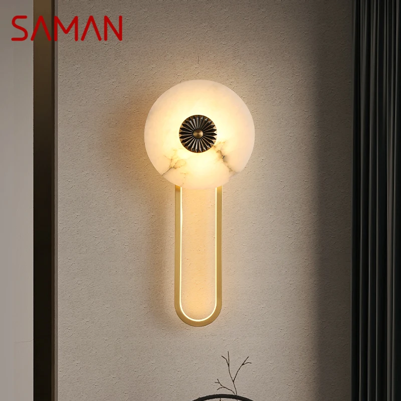 

SAMAN Brass Wall Lamp LED Modern Luxury Marble Sconce Light Interior Decoration Household Bedroom Bedside Living Room Corridor