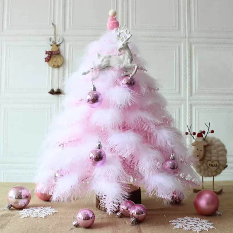 Mini Christmas Tree Feather Girl DIY xmas Gift Christmas Decorations for Home 45cm Pink Christmas Tree Romatic Gift