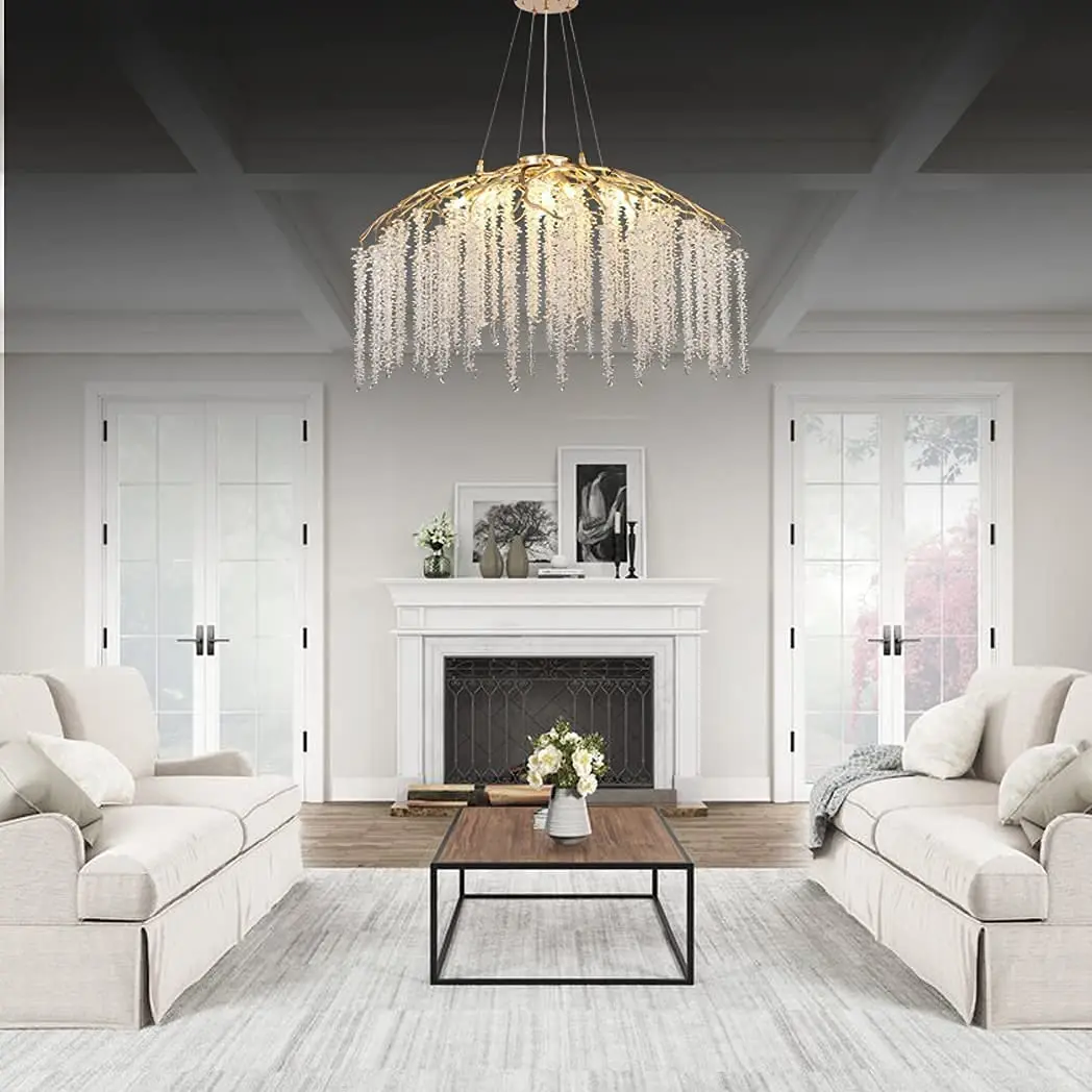 American Crystal LED ceiling chandelier Gloss living room dining room art strip hanging lights Villa Hall chandelier decor