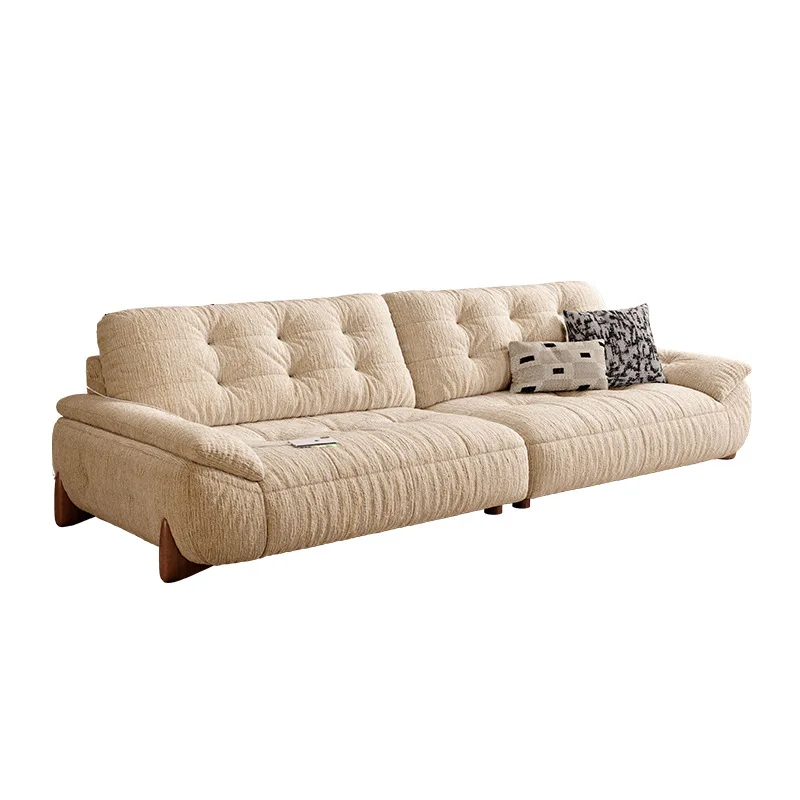 Medieval solid wood sofa living room small apartment straight row removable and washable retro chenille fabric sofa