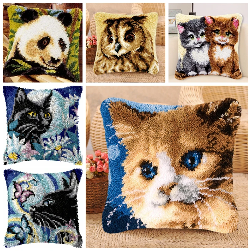 

Cute Cartoon series Yarn for Embroidery Cushion Cover Sofa Bed Pillows DIY Latch Hook Cushion Kits Pillow Case Crochet & Crafts