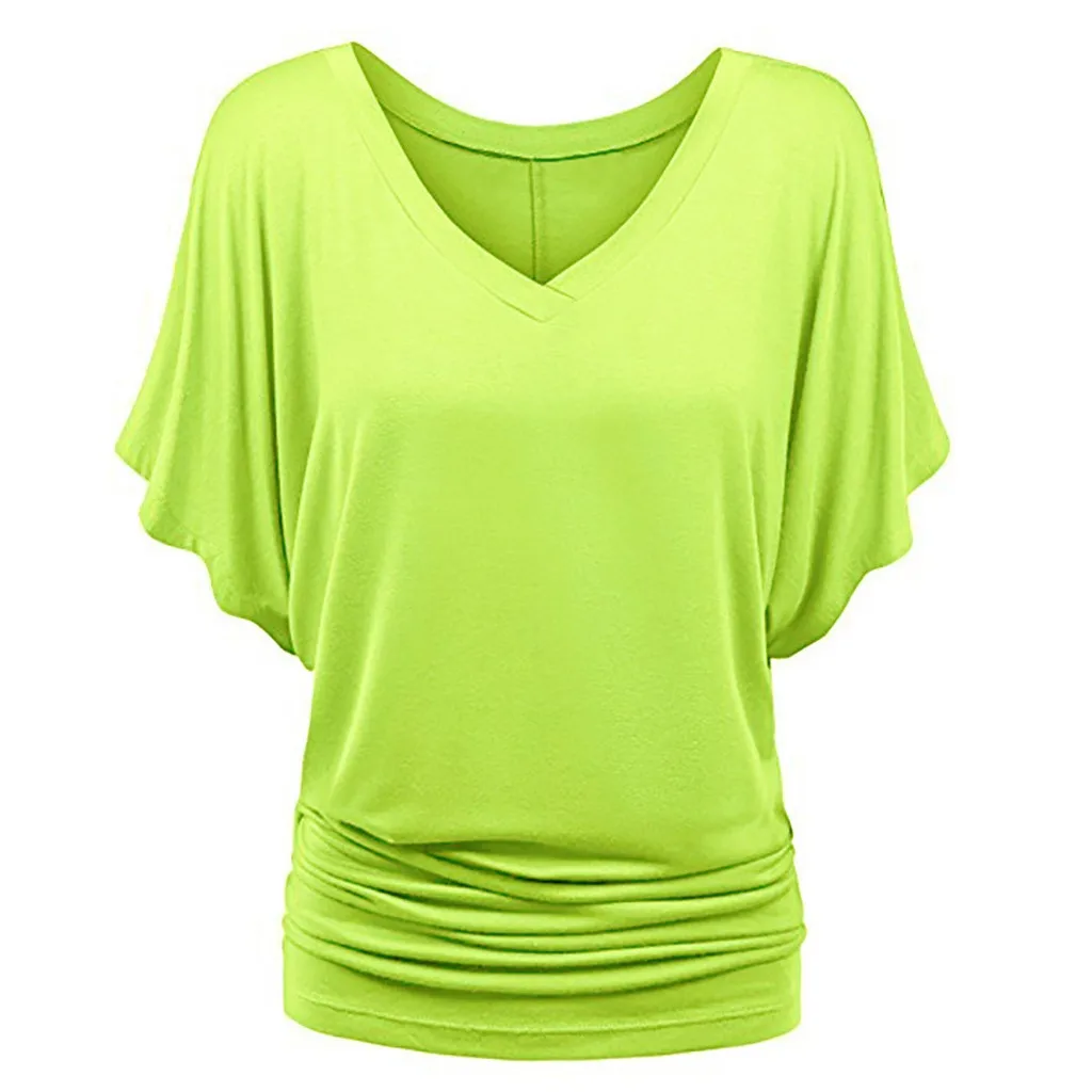 Women Casual Batwing Blouse Plus Size Short Sleeve Pink Green White Solid Color Shirt Blouses Summer Tops Female Cloth