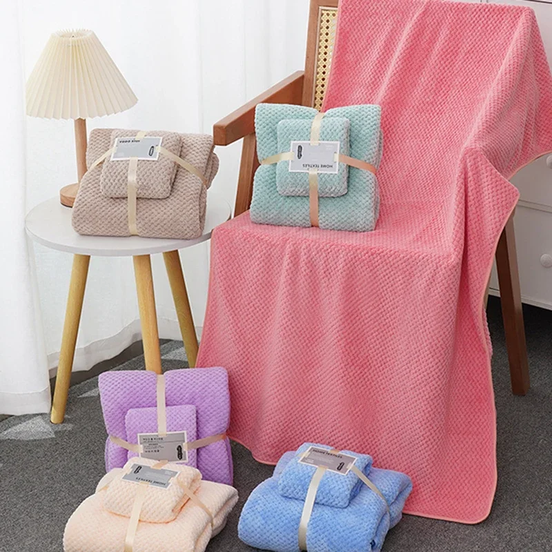 Thick Non-Lint Solid Bath Towel Set High-Density Water Absorption Washcloths for Sports Soft Quick Drying Large Towel with Strap