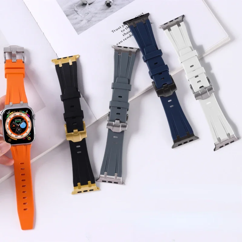 Fluororubber Silicone Strap for Apple Watch Ultra 49mm 9 8 7 45mm Modification Kit Bracelet Belt iWatch 6 5 4 SE 44mm 42mm Band