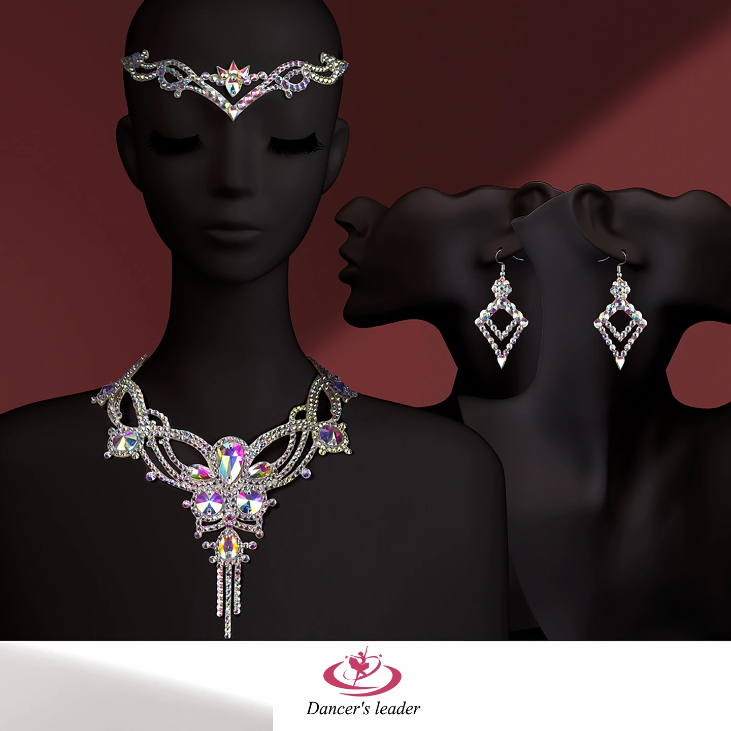 Acessórios de dança do ventre conjunto de três peças colar brincos headwear combinação desempenho competição strass acessórios