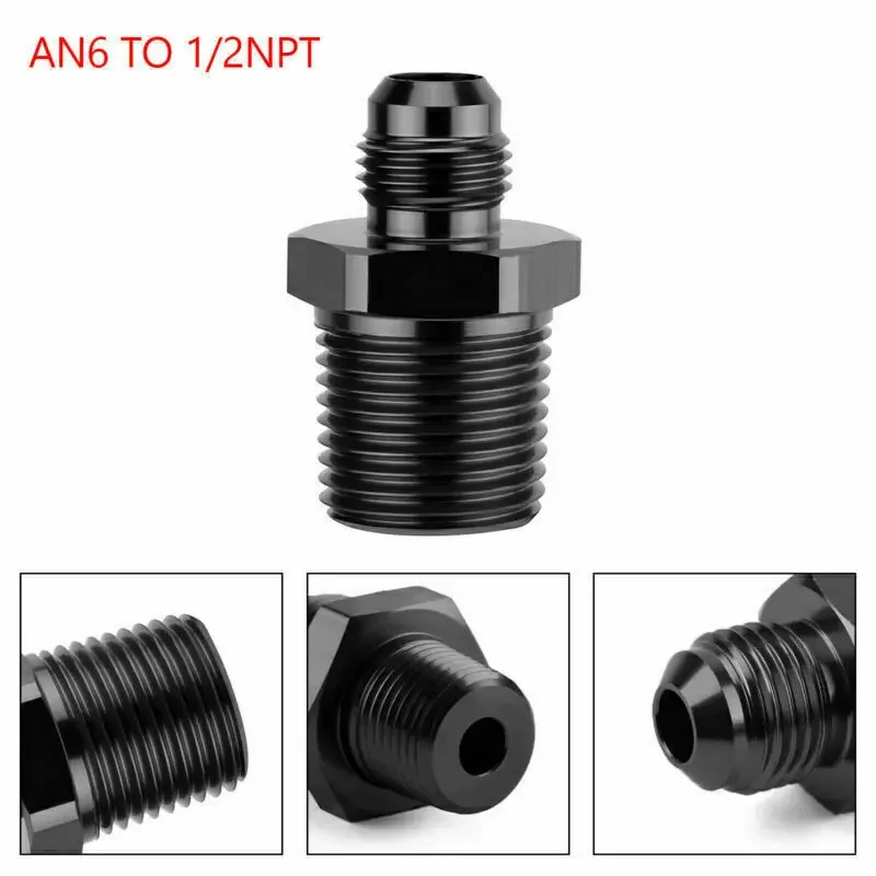 عالية الجودة AN6 1/2NPT الألومنيوم مستقيم ذكر مضيئة خرطوم الوقود نهاية المناسب محول للمياه الهواء زيت الوقود الوقود E85 الأسود #3