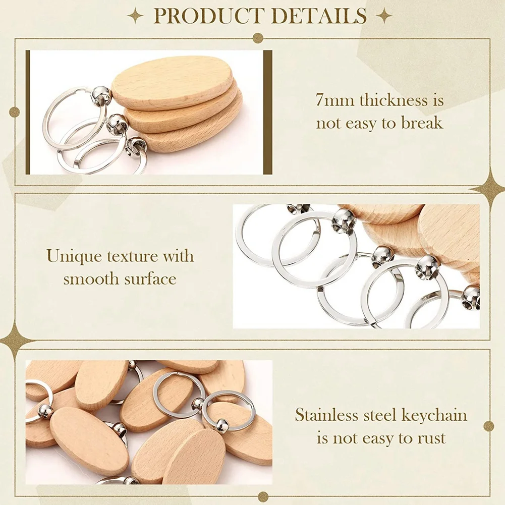 100 قطعة سلسلة المفاتيح الخشبية البيضاوي الخشب النقش الفراغات لم تنته خشبية حلقة رئيسية مفتاح العلامة DIY بها بنفسك هدية الحرف (البيضاوي)-AT36 #4