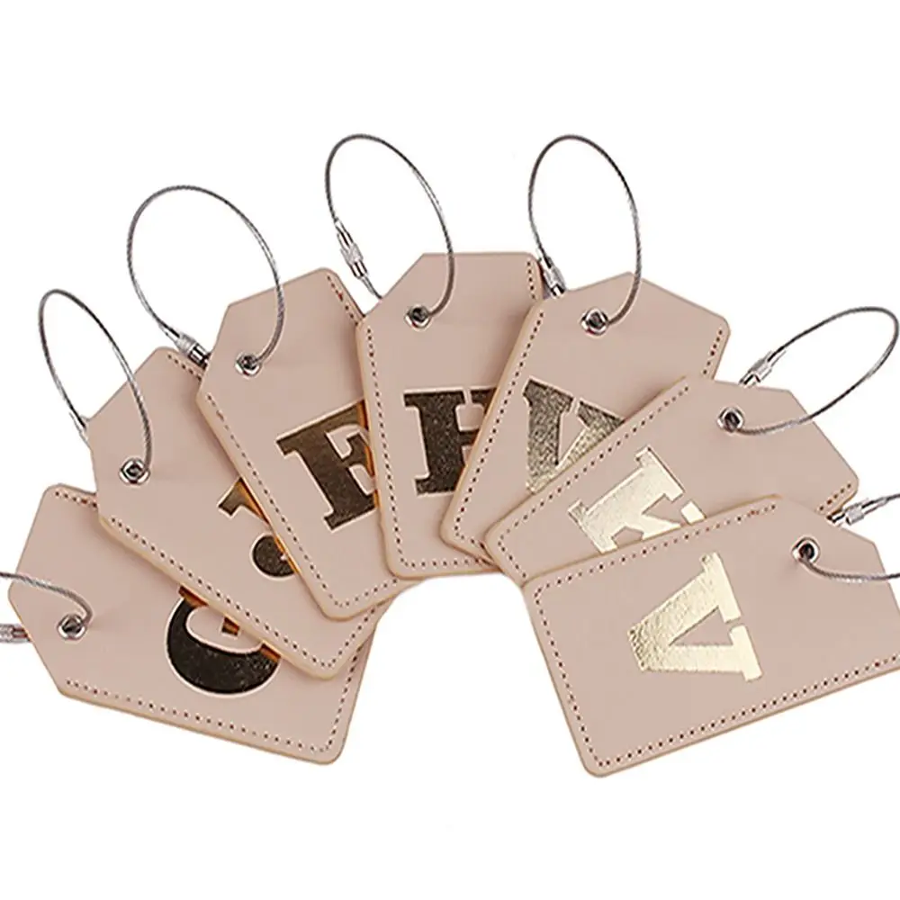 PU Leather Luggage Tags Letter Anti-lost Baggage Handbag Label with Steel Wire Cable Suitcase Identify Labels Luggage Tagsfor