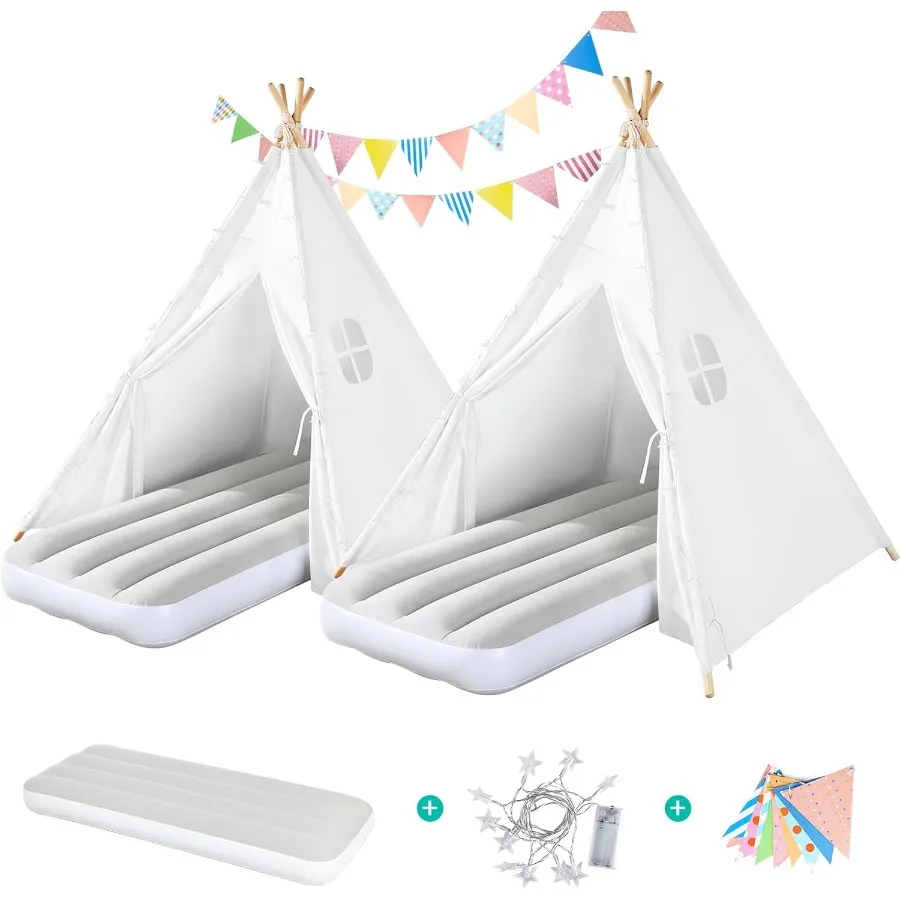 2-pack tipi tent voor met opblaasbaar luchtbed licht binnen peuter sleeptenten kamertenten voor slaapfeest buiten spelen te