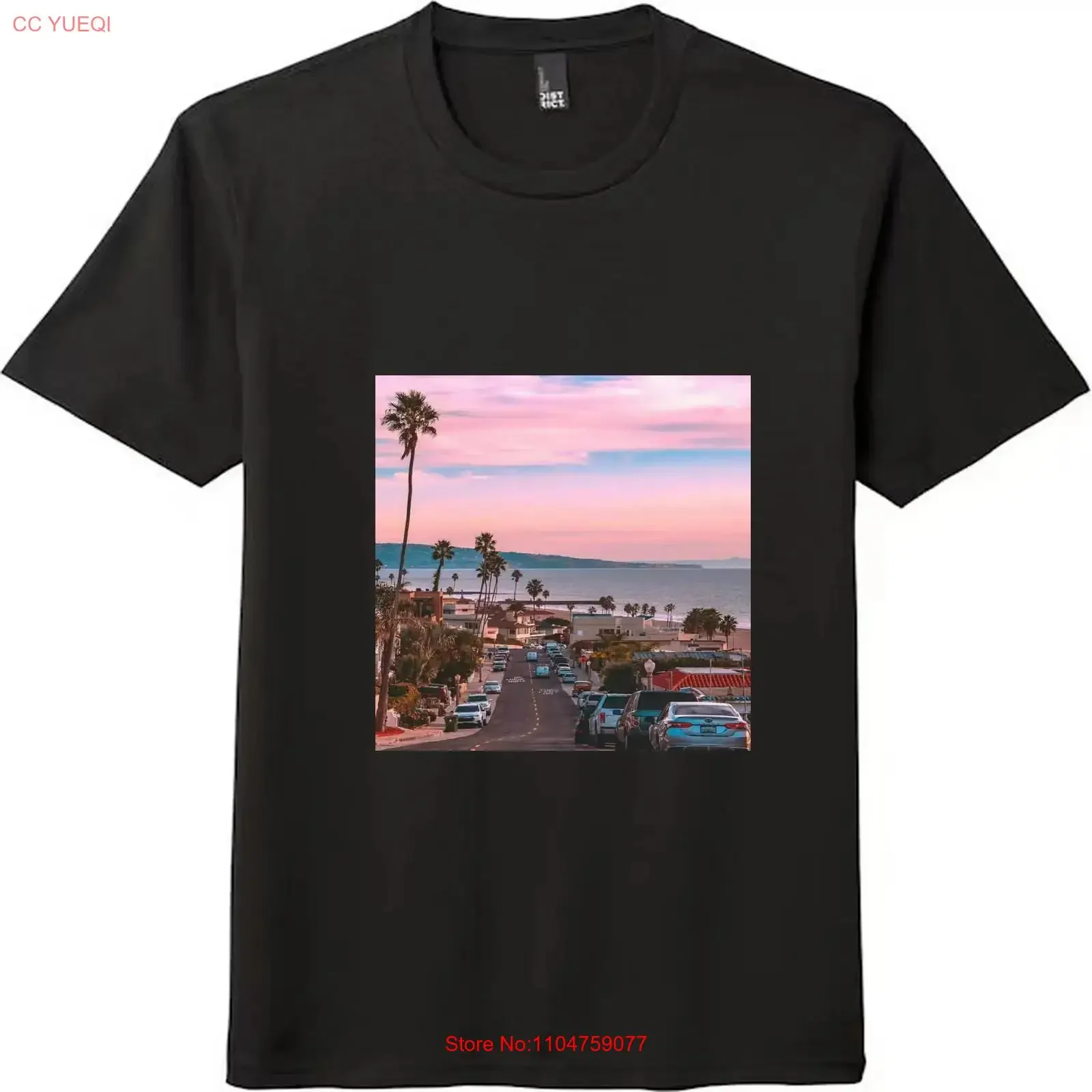 Camiseta LA California Coastal Sunset Pier Scenes, camiseta vintage con gráfico lavado, top de moda para uso diario, ropa de diseñador para hombre