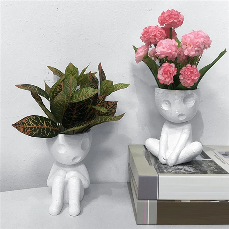 ABPQ-Mummy Vaso da giardinaggio Vaso da fiori Piccolo supporto per piante Supporto per piante ad aria Vaso per piante da interno Ornamenti per vasi con caratteri astratti