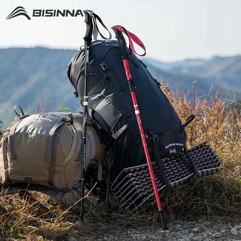 BISINNA 2Pcs 초경량 트레킹 폴 워킹 스틱 하이킹 지팡이 접이식 알루미늄 워킹 폴 Nodic 워킹 스틱