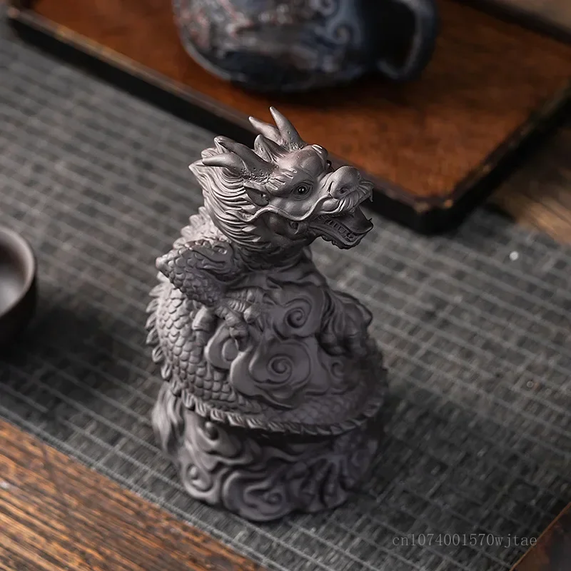 Creative Purple Sand Dragon Shaped Tea Pets Kung Fu Tea Table Accessories Home Decorations Living Room Study Office New 2024 1Pc