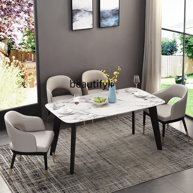 

Nordic Marble Dining Table and Chair Modern Minimalist Ash Solid Wood Rectangular Household 4-Person Table