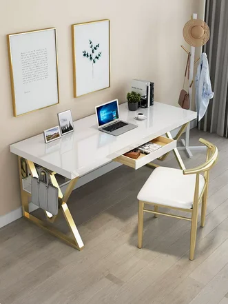 Desk is very simple, modern bedroom, household solid wood, white baking varnish, net red desk, computer, office desk