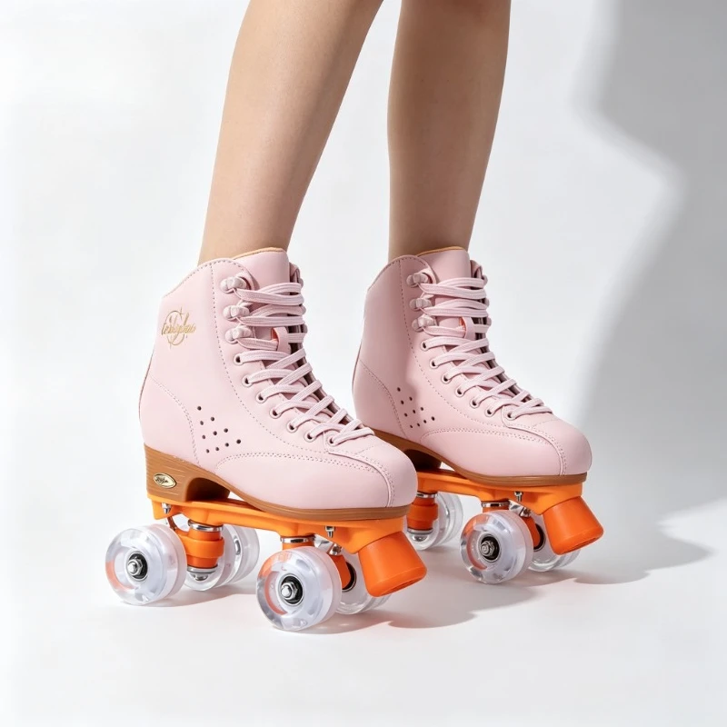 

Quad Roller Skates 4-Wheel with Light-Up Wheels, Breathable Shock-Absorbing Comfortable Skate Shoes for Rink & Street Men Women