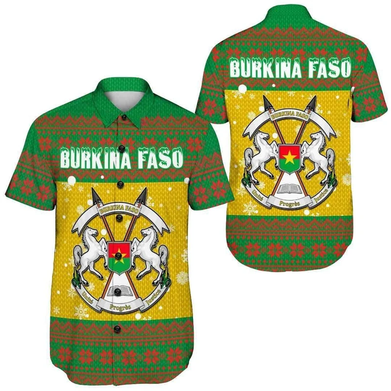 Burkina Faso Flag Map Graphic Shirts For Men Clothes Casual Hawaii Short Sleeve Shirt Africa Country Blouses National Emblem Top